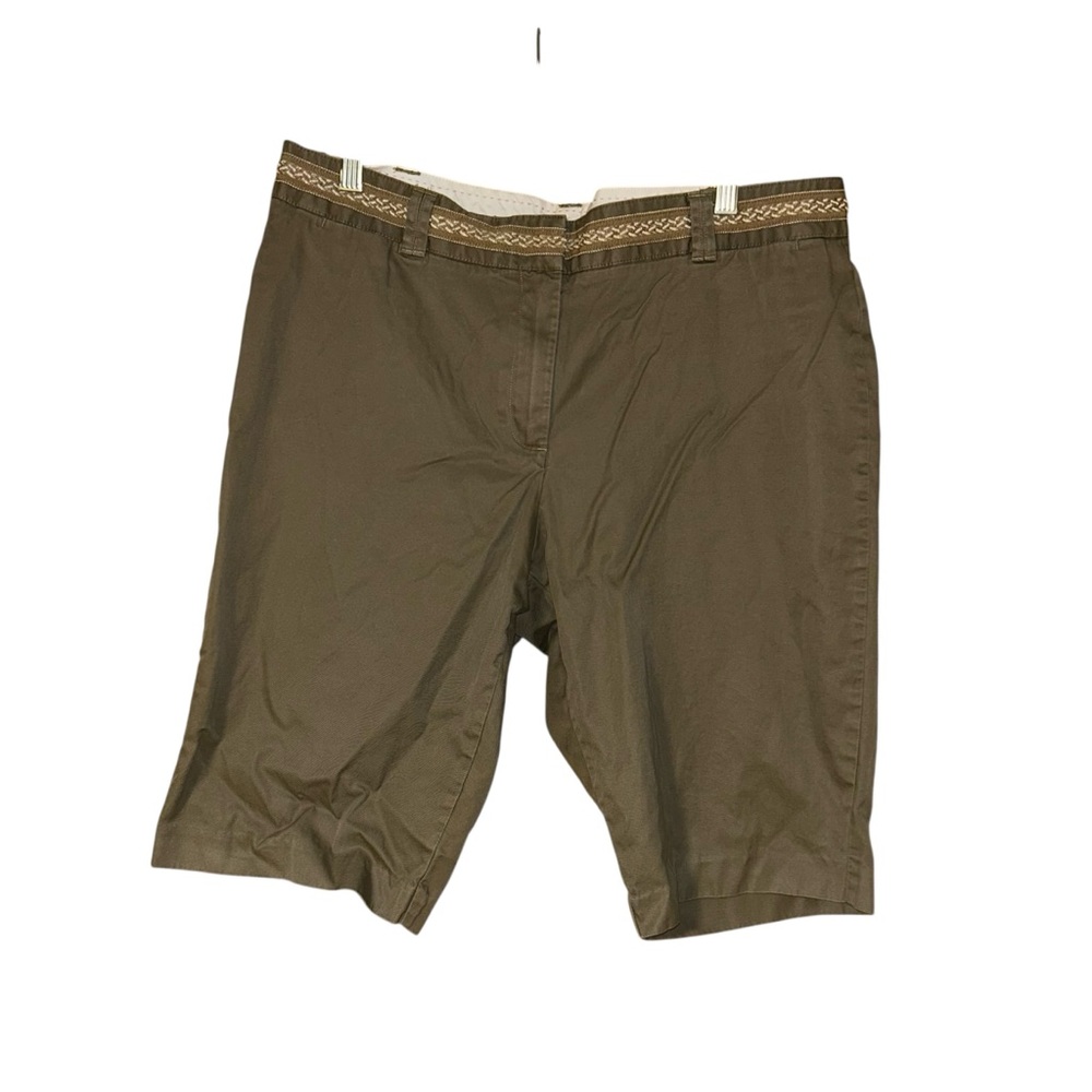 Lands’ End Women’s Khaki Bermuda Shorts Size 14 Brown Cotton High Rise‎